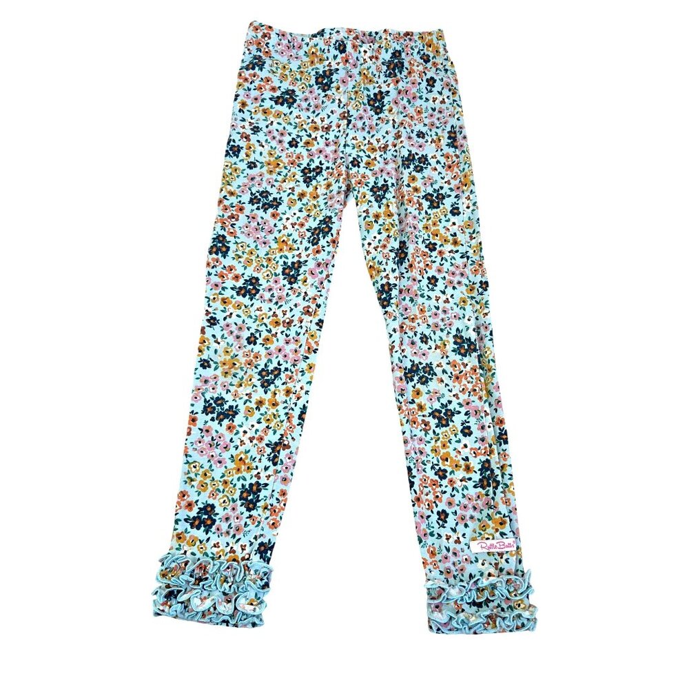 RuffleButts Floral Ruffle Pants Girls  Size 6/7 Cotton Blend 4158